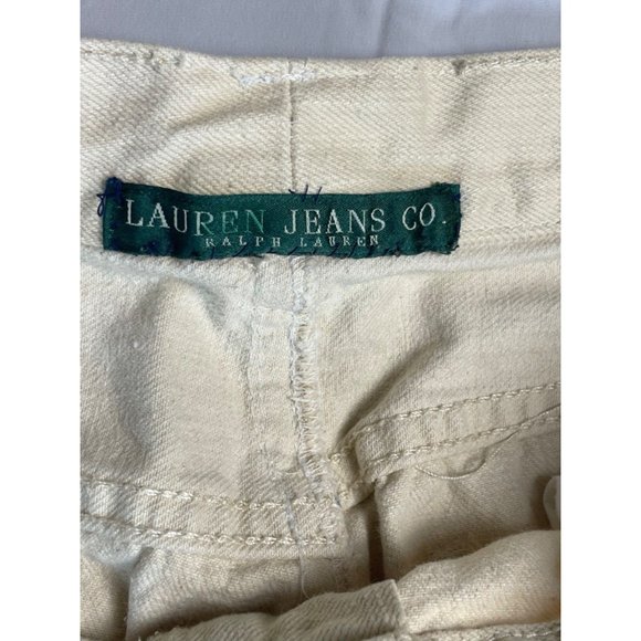 Ralph Lauren Jeans Co Size 14 Tan Wide Leg Denim Mid Rise Stretch 32 Embroidered - Picture 3 of 12